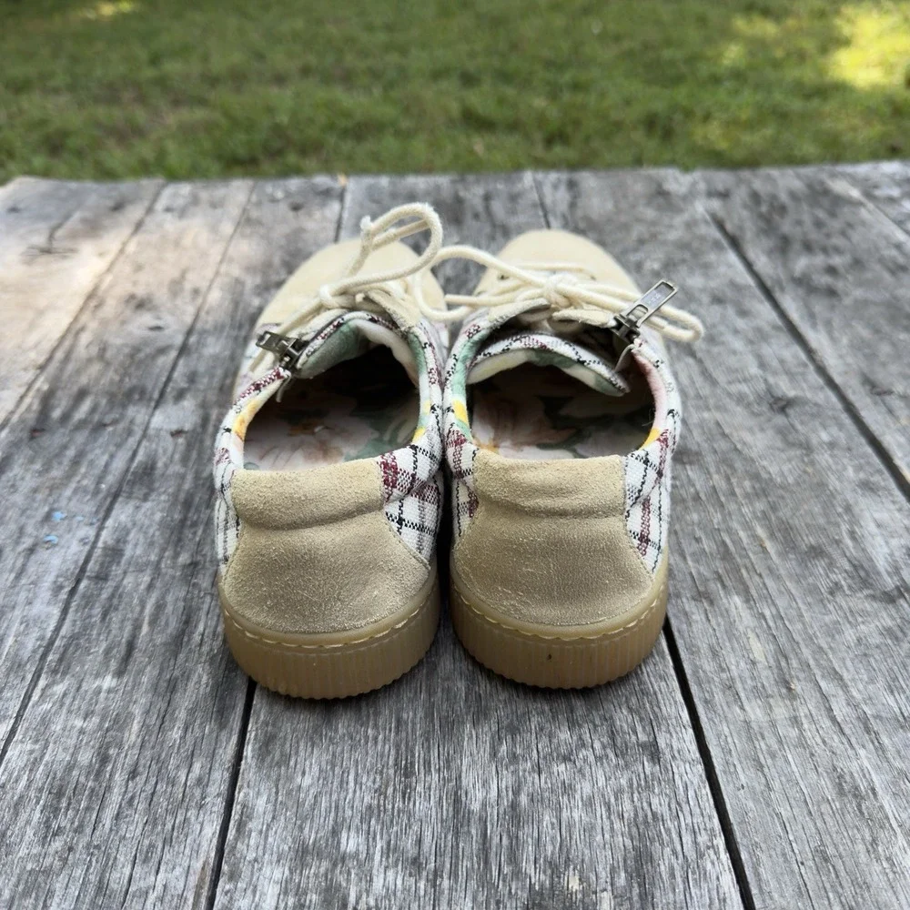 Women's BORN‎ Tamara Plaid Checkered Leather Zip Sneakers-Tan-Size 8.5